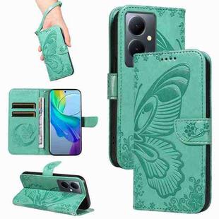 For vivo V29 Lite / Y78 5G / Y78+ 5G Swallowtail Butterfly Embossed Leather Phone Case(Green)