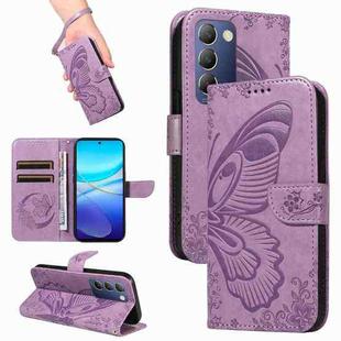 For vivo V40 SE 5G / Y100 IDN / Y200e Swallowtail Butterfly Embossed Leather Phone Case(Purple)