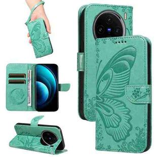 For vivo X100 5G Swallowtail Butterfly Embossed Leather Phone Case(Green)