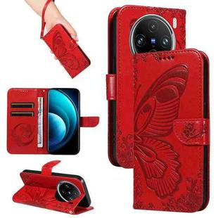 For vivo X100 Pro 5G Swallowtail Butterfly Embossed Leather Phone Case(Red)