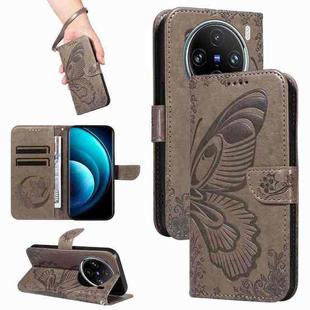 For vivo X100 Pro 5G Swallowtail Butterfly Embossed Leather Phone Case(Grey)