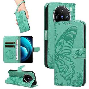 For vivo X100 Pro 5G Swallowtail Butterfly Embossed Leather Phone Case(Green)