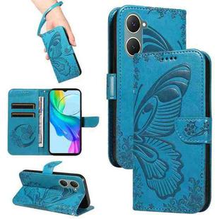 For vivo Y03 4G Swallowtail Butterfly Embossed Leather Phone Case(Blue)