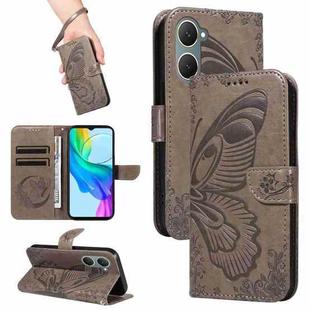For vivo Y03 4G Swallowtail Butterfly Embossed Leather Phone Case(Grey)