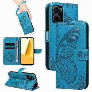 For vivo Y16 4G / Y02s Swallowtail Butterfly Embossed Leather Phone Case(Blue)