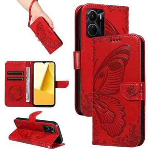 For vivo Y16 4G / Y02s Swallowtail Butterfly Embossed Leather Phone Case(Red)