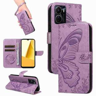 For vivo Y16 4G / Y02s Swallowtail Butterfly Embossed Leather Phone Case(Purple)