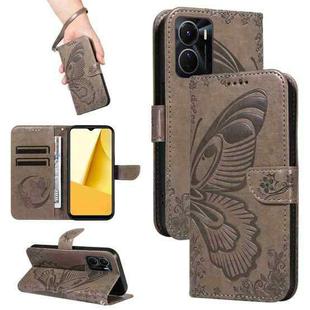 For vivo Y16 4G / Y02s Swallowtail Butterfly Embossed Leather Phone Case(Grey)