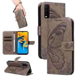 For vivo Y20s G / Y11s / Y12a / Y12s Swallowtail Butterfly Embossed Leather Phone Case(Grey)