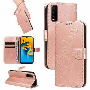 For vivo Y20s G / Y11s / Y12a / Y12s Swallowtail Butterfly Embossed Leather Phone Case(Rose Gold)