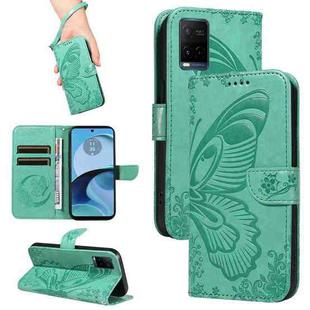 For vivo Y21 / Y21s / Y33s Swallowtail Butterfly Embossed Leather Phone Case(Green)