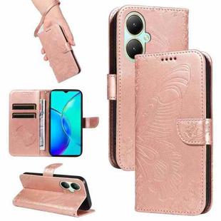 For vivo Y27 Swallowtail Butterfly Embossed Leather Phone Case(Rose Gold)