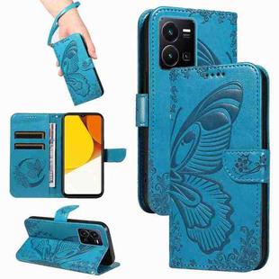 For vivo Y35 / Y22s / Y22 Swallowtail Butterfly Embossed Leather Phone Case(Blue)