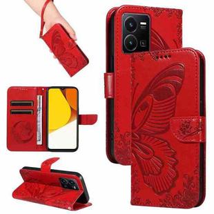 For vivo Y35 / Y22s / Y22 Swallowtail Butterfly Embossed Leather Phone Case(Red)