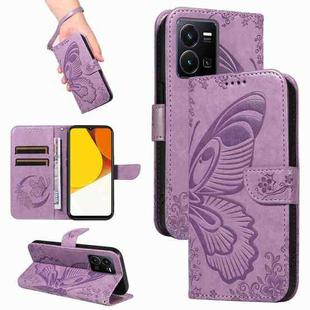 For vivo Y35 / Y22s / Y22 Swallowtail Butterfly Embossed Leather Phone Case(Purple)