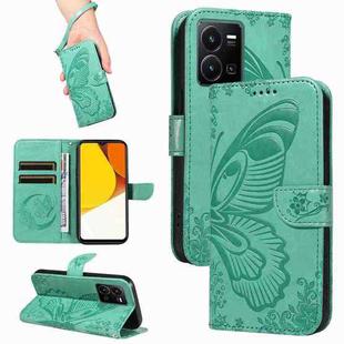 For vivo Y35 / Y22s / Y22 Swallowtail Butterfly Embossed Leather Phone Case(Green)