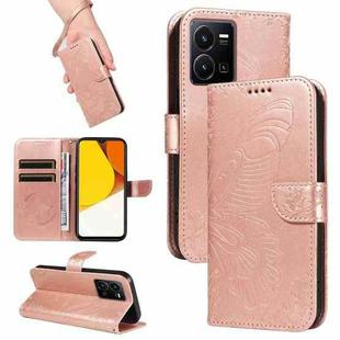 For vivo Y35 / Y22s / Y22 Swallowtail Butterfly Embossed Leather Phone Case(Rose Gold)