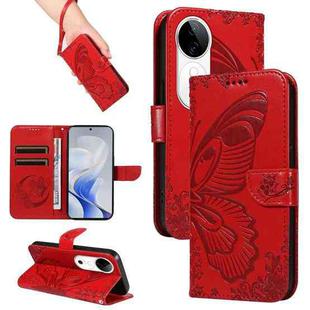 For vivo V40 5G Swallowtail Butterfly Embossed Leather Phone Case(Red)