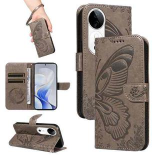 For vivo V40 5G Swallowtail Butterfly Embossed Leather Phone Case(Grey)