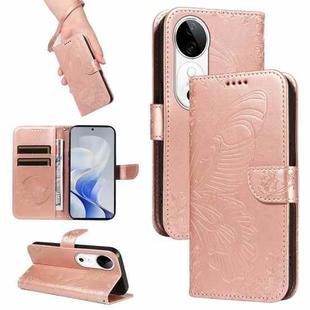 For vivo V40 5G Swallowtail Butterfly Embossed Leather Phone Case(Rose Gold)