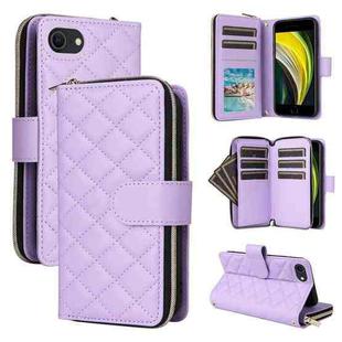 For iPhone SE 2022 / SE 2020 / 8 Crossbody Rhombic Zipper Tower Buckle Leather Phone Case with Lanyard(Purple)