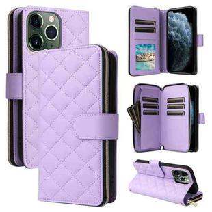 For iPhone 11 Pro Max Crossbody Rhombic Zipper Tower Buckle Leather Phone Case with Lanyard(Purple)