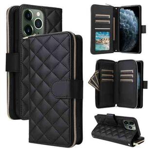 For iPhone 11 Pro Max Crossbody Rhombic Zipper Tower Buckle Leather Phone Case with Lanyard(Black)