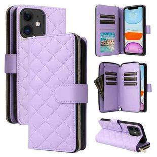 For iPhone 11 Crossbody Rhombic Zipper Tower Buckle Leather Phone Case with Lanyard(Purple)
