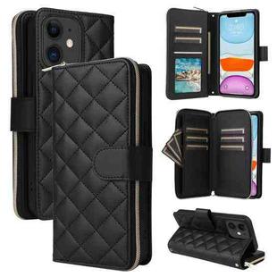 For iPhone 11 Crossbody Rhombic Zipper Tower Buckle Leather Phone Case with Lanyard(Black)