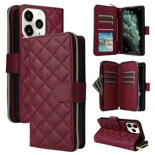 For iPhone 11 Pro Crossbody Rhombic Zipper Tower Buckle Leather Phone Case with Lanyard(Wine Red)