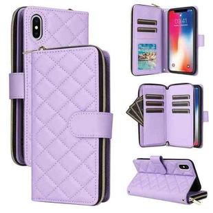 For iPhone XS / X Crossbody Rhombic Zipper Tower Buckle Leather Phone Case with Lanyard(Purple)