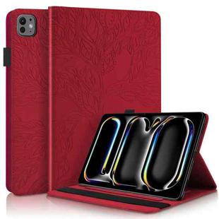 For iPad Pro 13 2024 Tree Life Series Embossed Smart Leather Tablet Case(Red)