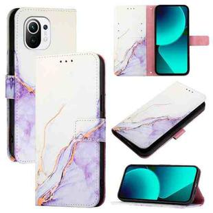 For Xiaomi Mi 11 PT003 Marble Pattern Flip Leather Phone Case(White Purple)