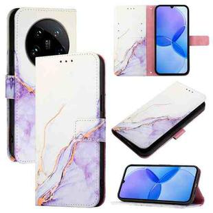 For Xiaomi 14 Ultra PT003 Marble Pattern Flip Leather Phone Case(White Purple)