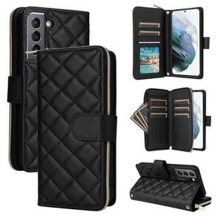For Samsung Galaxy S21 5G Crossbody Rhombic Zipper Tower Buckle Leather Phone Case with Lanyard(Black)