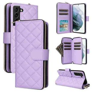 For Samsung Galaxy S21+ 5G Crossbody Rhombic Zipper Tower Buckle Leather Phone Case with Lanyard(Purple)