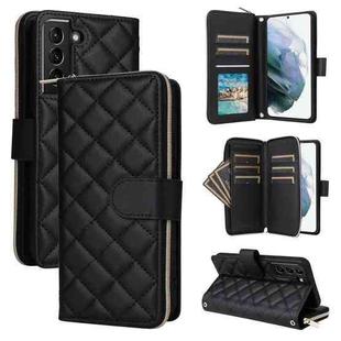 For Samsung Galaxy S21+ 5G Crossbody Rhombic Zipper Tower Buckle Leather Phone Case with Lanyard(Black)