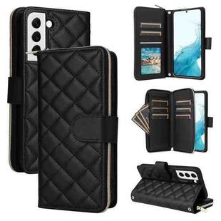 For Samsung Galaxy S22 5G Crossbody Rhombic Zipper Tower Buckle Leather Phone Case with Lanyard(Black)