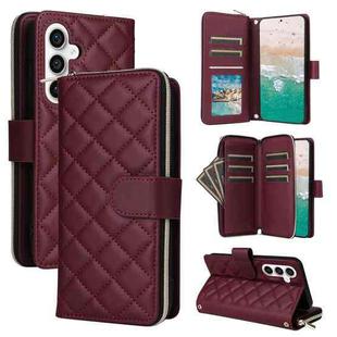 For Samsung Galaxy S23 FE 5G Crossbody Rhombic Zipper Tower Buckle Leather Phone Case with Lanyard(Wine Red)