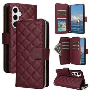 For Samsung Galaxy S24 5G Crossbody Rhombic Zipper Tower Buckle Leather Phone Case with Lanyard(Wine Red)