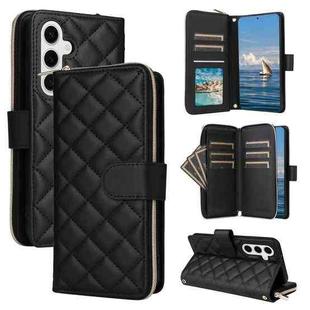 For Samsung Galaxy S24 5G Crossbody Rhombic Zipper Tower Buckle Leather Phone Case with Lanyard(Black)