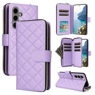 For Samsung Galaxy S24+ 5G Crossbody Rhombic Zipper Tower Buckle Leather Phone Case with Lanyard(Purple)