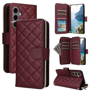 For Samsung Galaxy S24+ 5G Crossbody Rhombic Zipper Tower Buckle Leather Phone Case with Lanyard(Wine Red)