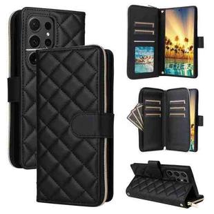 For Samsung Galaxy S24 Ultra 5G Crossbody Rhombic Zipper Tower Buckle Leather Phone Case with Lanyard(Black)