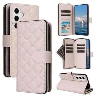 For Samsung Galaxy S25 5G Crossbody Rhombic Zipper Tower Buckle Leather Phone Case with Lanyard(Beige)