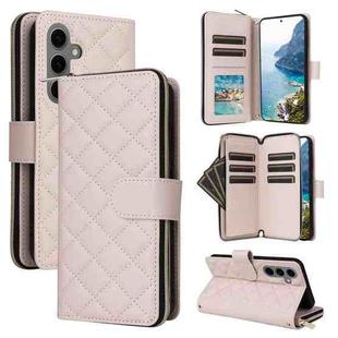 For Samsung Galaxy S25+ 5G Crossbody Rhombic Zipper Tower Buckle Leather Phone Case with Lanyard(Beige)