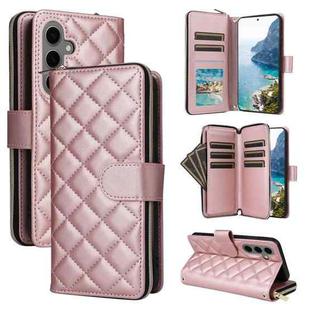 For Samsung Galaxy S25+ 5G Crossbody Rhombic Zipper Tower Buckle Leather Phone Case with Lanyard(Rose Gold)