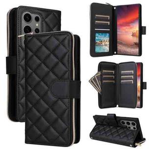 For Samsung Galaxy S25 Ultra 5G Crossbody Rhombic Zipper Tower Buckle Leather Phone Case with Lanyard(Black)