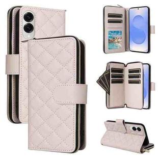For Samsung Galaxy S25 Edge 5G Crossbody Rhombic Zipper Tower Buckle Leather Phone Case with Lanyard(Beige)