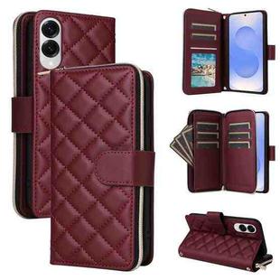 For Samsung Galaxy S25 Edge 5G Crossbody Rhombic Zipper Tower Buckle Leather Phone Case with Lanyard(Wine Red)
